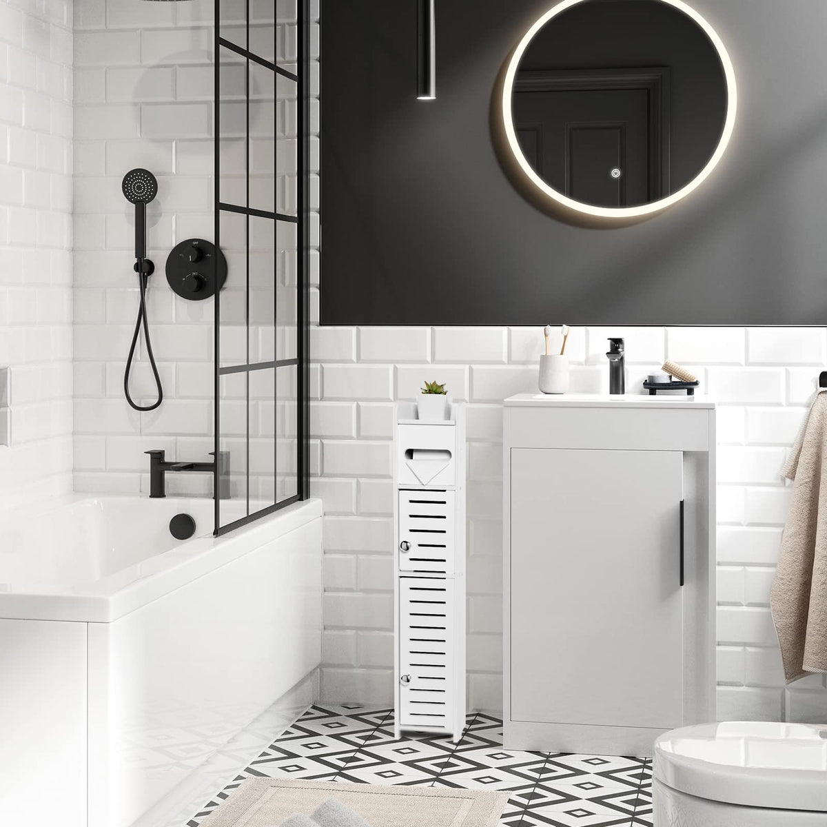 White Over The Toilet Storage Cabinet with 2 Doors & Shelves F758