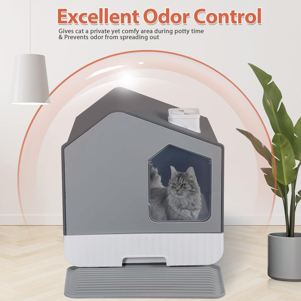 Large Enclosed Hooded Cat Litter Box with Mat & Litter Scoop N610899