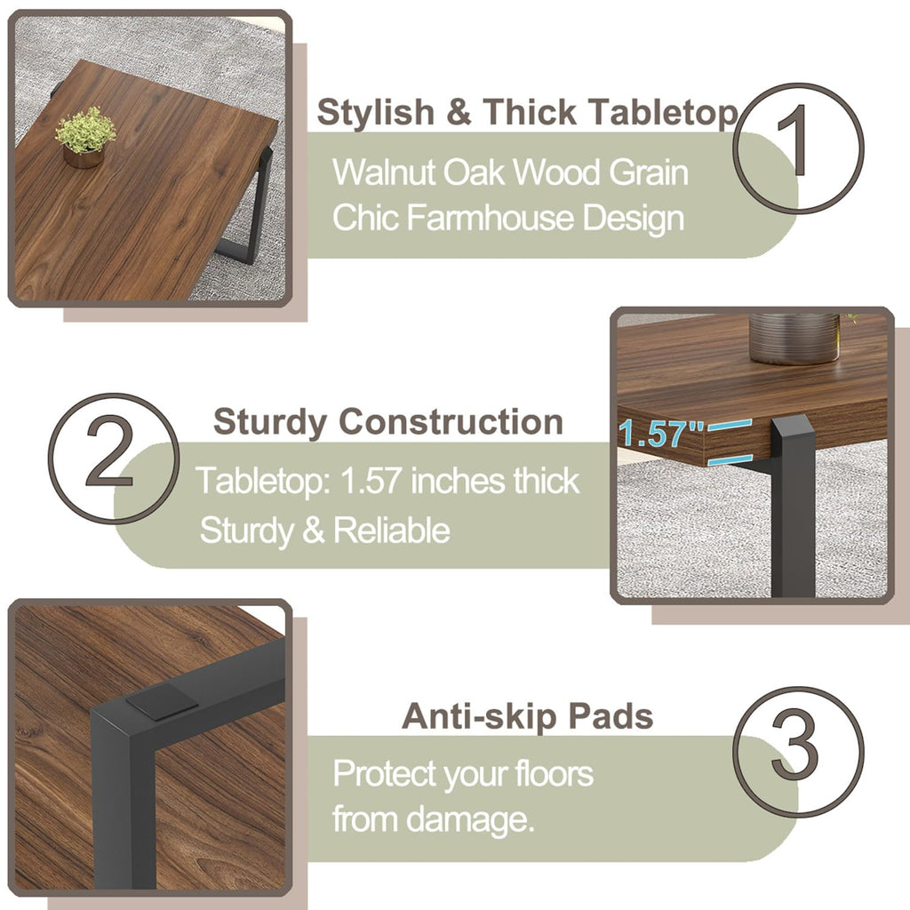 Walnut 44 Inch Wood and Metal Coffee Table K470040