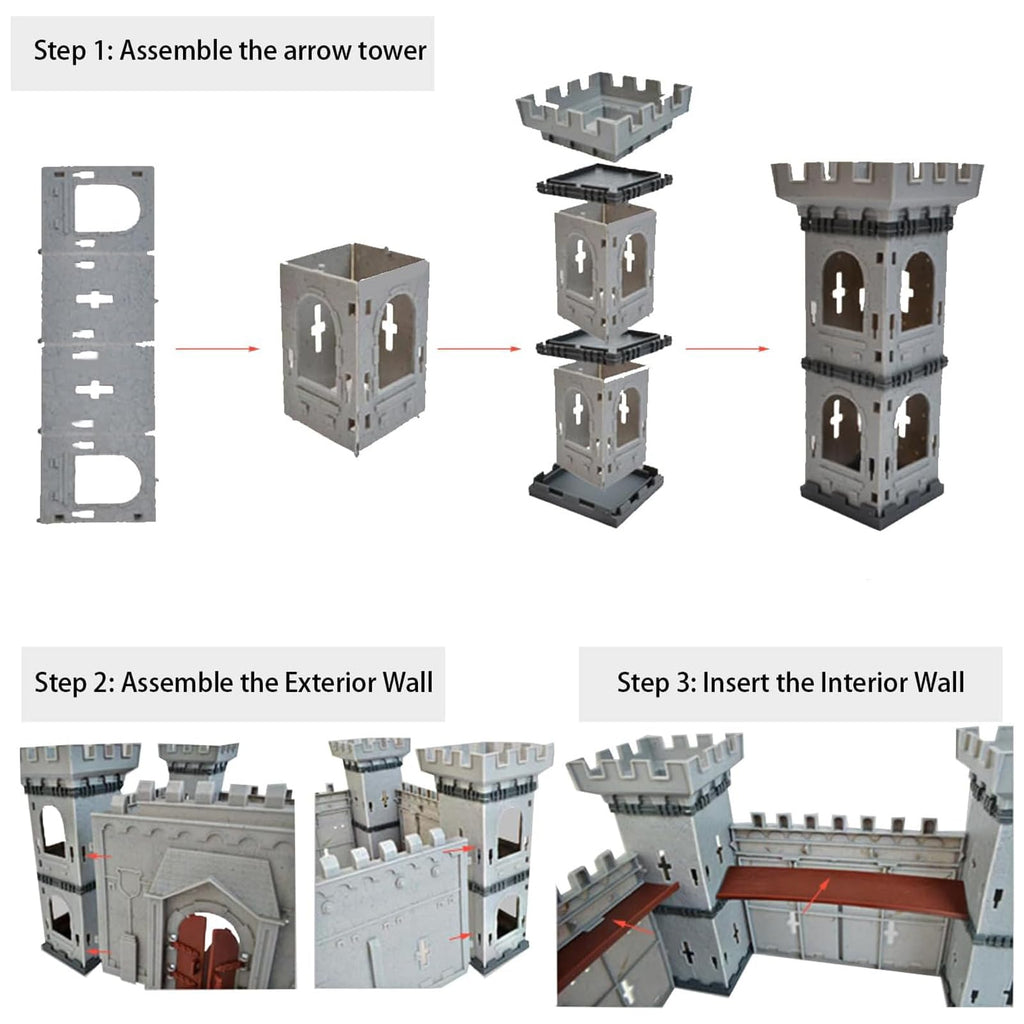 Medieval Castle Toy Building Set with Cavalry and Arrow Tower V833075