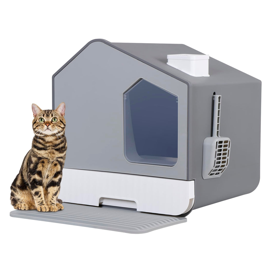 Large Enclosed Hooded Cat Litter Box with Mat & Litter Scoop N610899