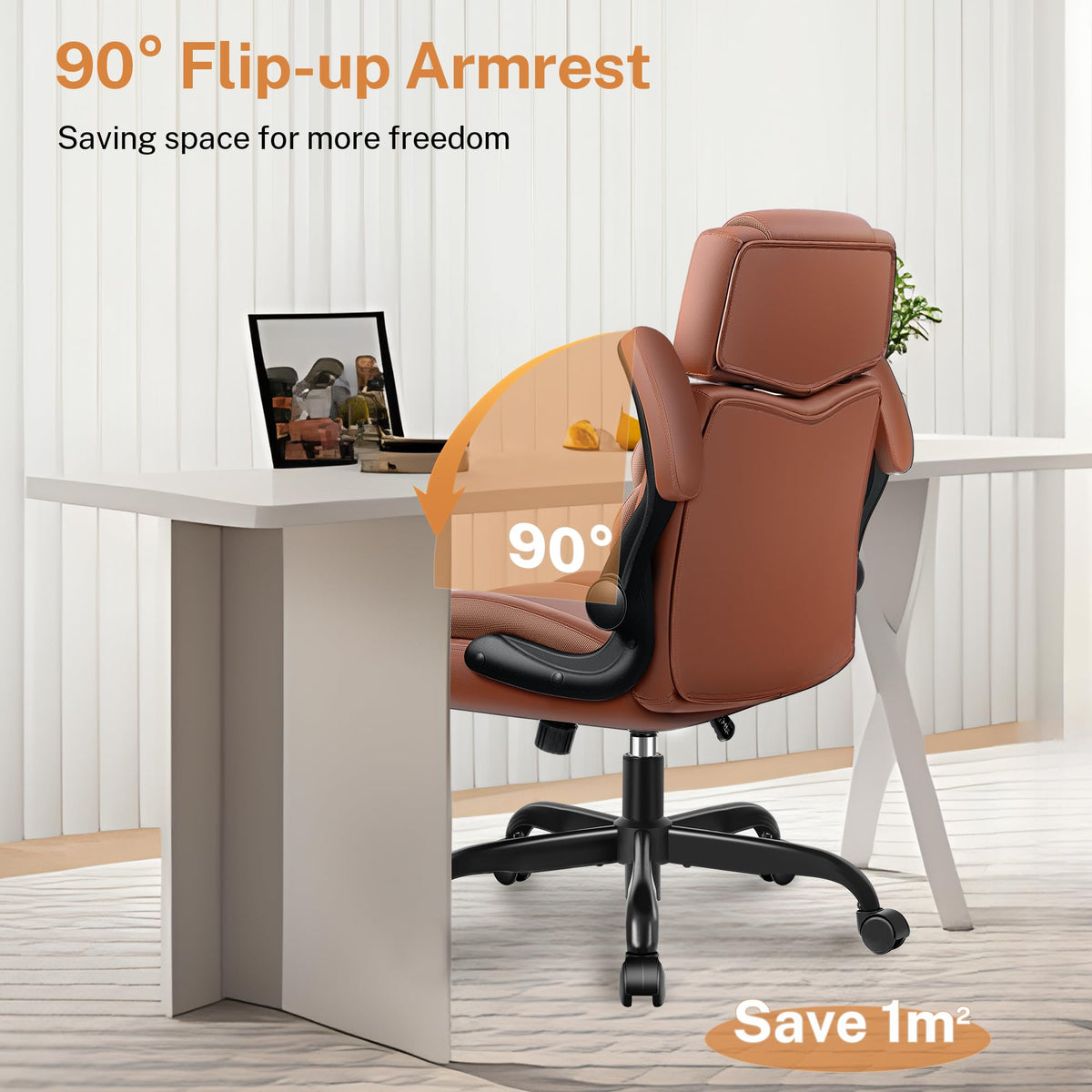 Leather Ergonomic Office Chair with Flip Up Arms U440071
