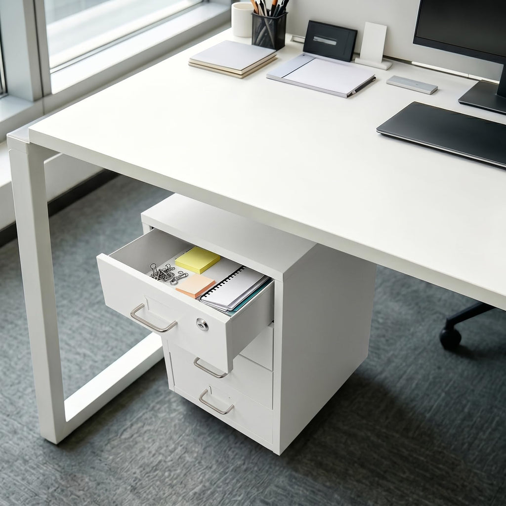 White 4-Drawer Mobile File Cabinet with Lock K663