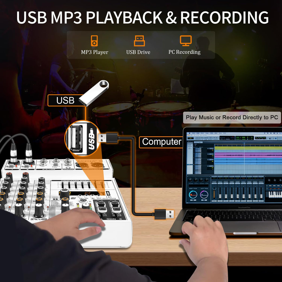 4-Channel Bluetooth Audio Mixer with XLR USB Interface Z559920