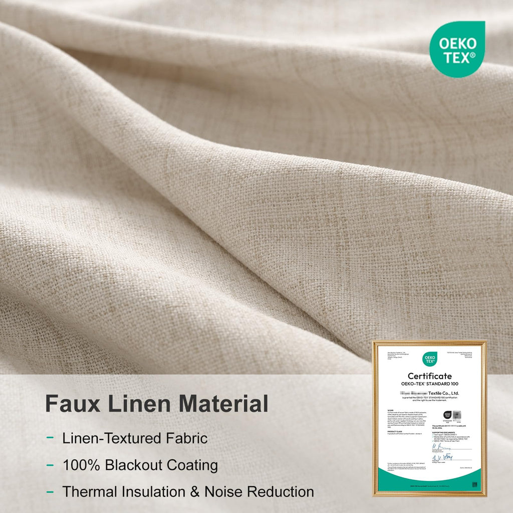 Linen Textured Total Blackout Curtains 84 Inches Long, Cream O8541