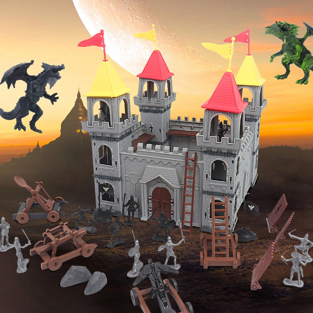 Medieval Castle Toy Building Set with Cavalry and Arrow Tower V833075