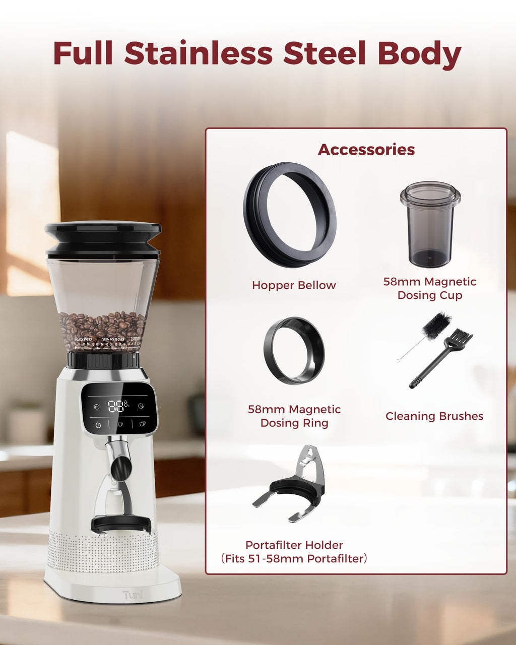 Conical Burr Coffee Grinder with 70 Grind Settings J715