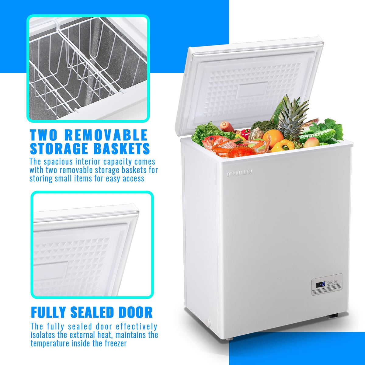 3.5 CU.FT White Chest Freezer with Two Removable Baskets R9623