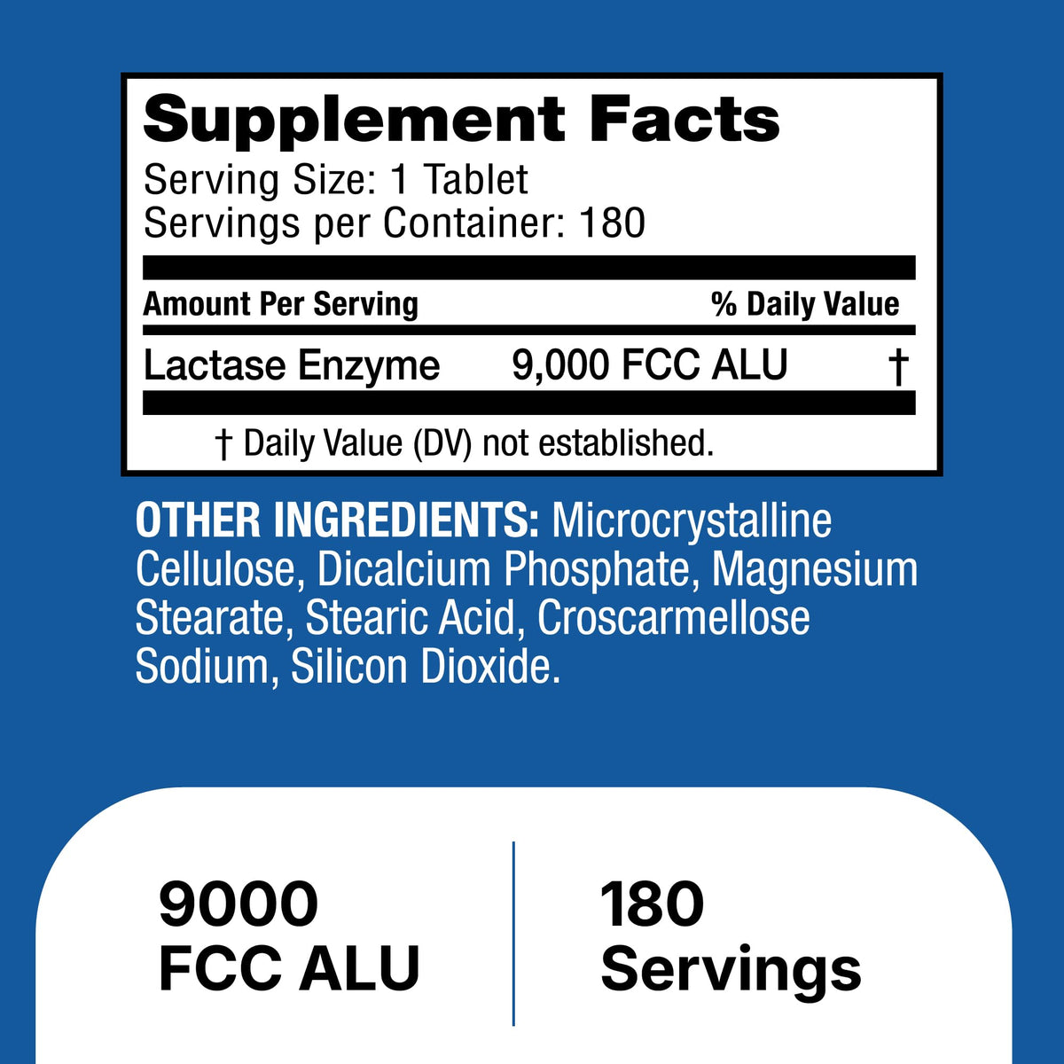 Lactase Enzyme 9000 FCC Unflavored Tablets 180 Ct E373