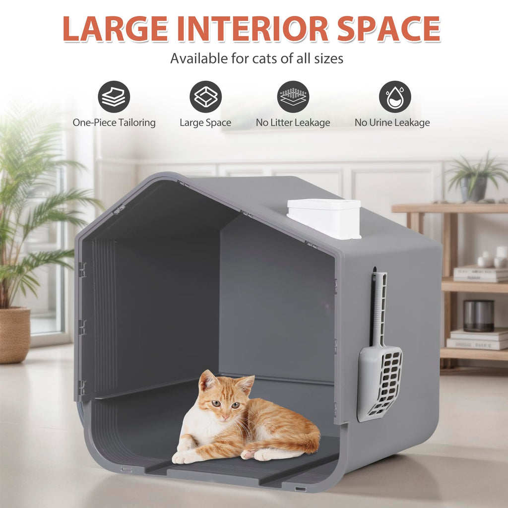 Large Enclosed Hooded Cat Litter Box with Mat & Litter Scoop N610899