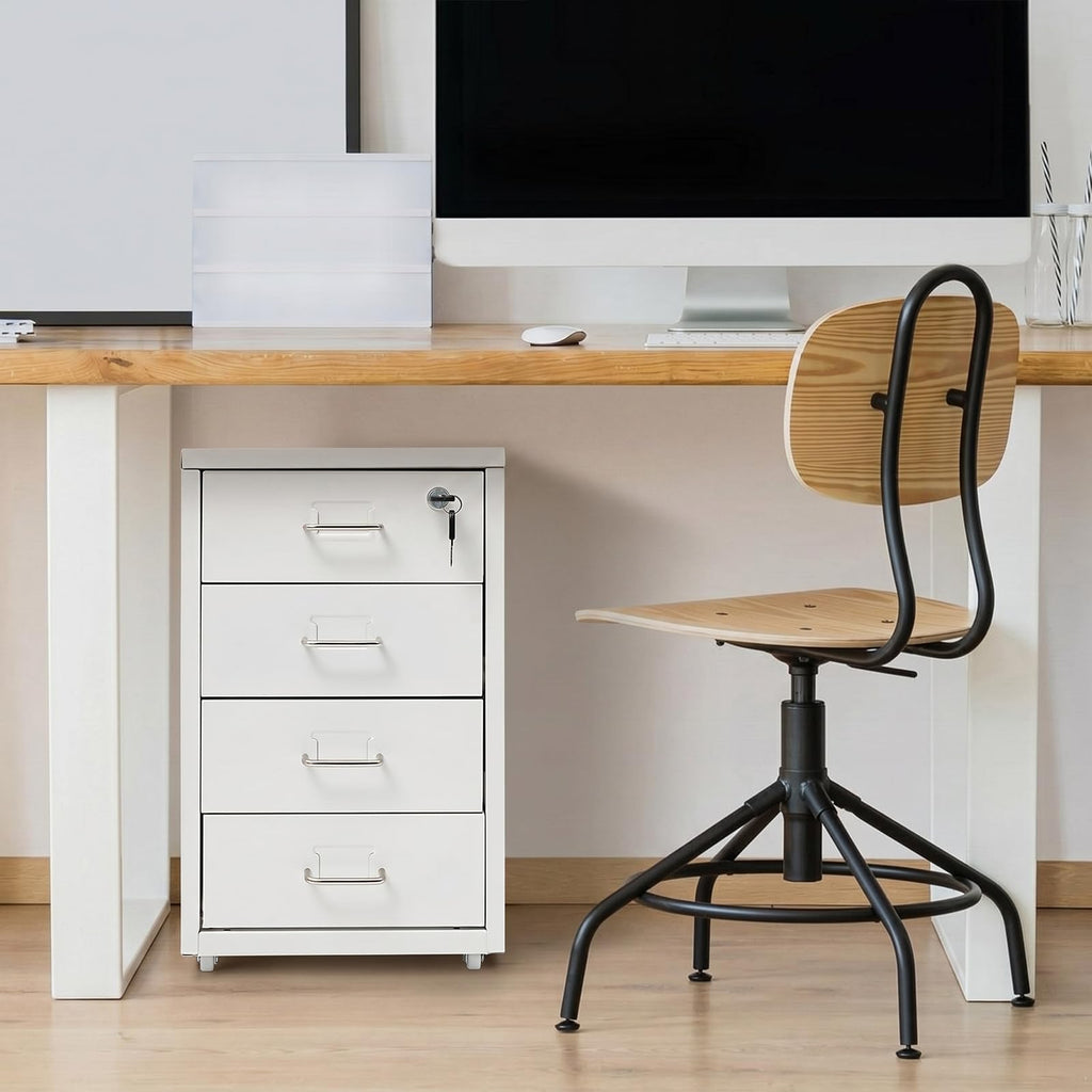 White 4-Drawer Mobile File Cabinet with Lock K663