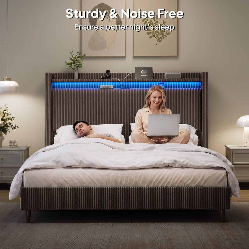 Queen Size Corduroy Upholstered Bed Frame X920