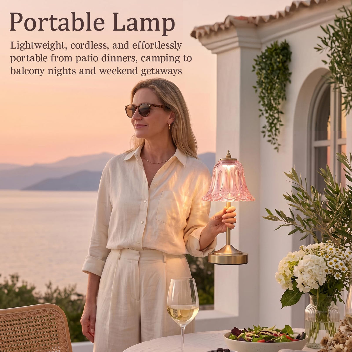 Pink Glass Tulip Flower Touch Lamp V31994