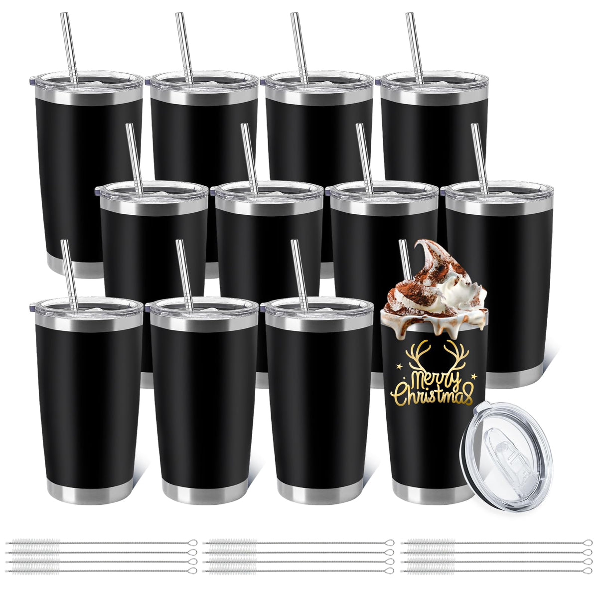 12 Pieces Insulated Stainless Steel Tumbler with Lid and Straw Y753