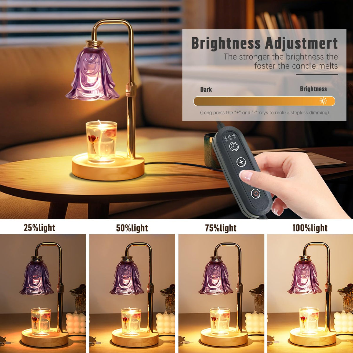 Adjustable Height Dimmable Candle Warmer Lamp with Timer O4059