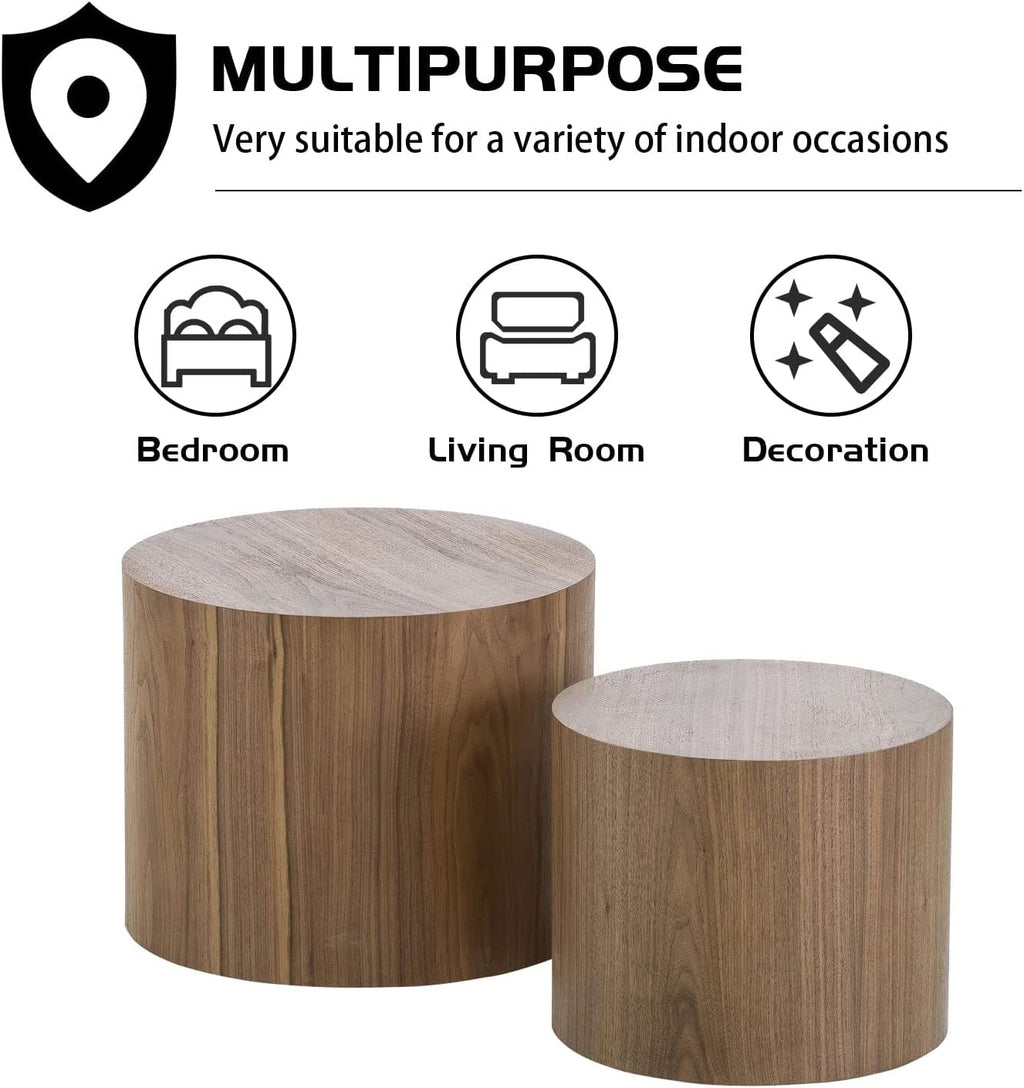 Round Coffee Table Set of 2 Wood Nesting End Table P76614