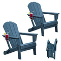 Folding Adirondack Chairs Set of 2 HDPE with Cup Holder Dark Blue S159