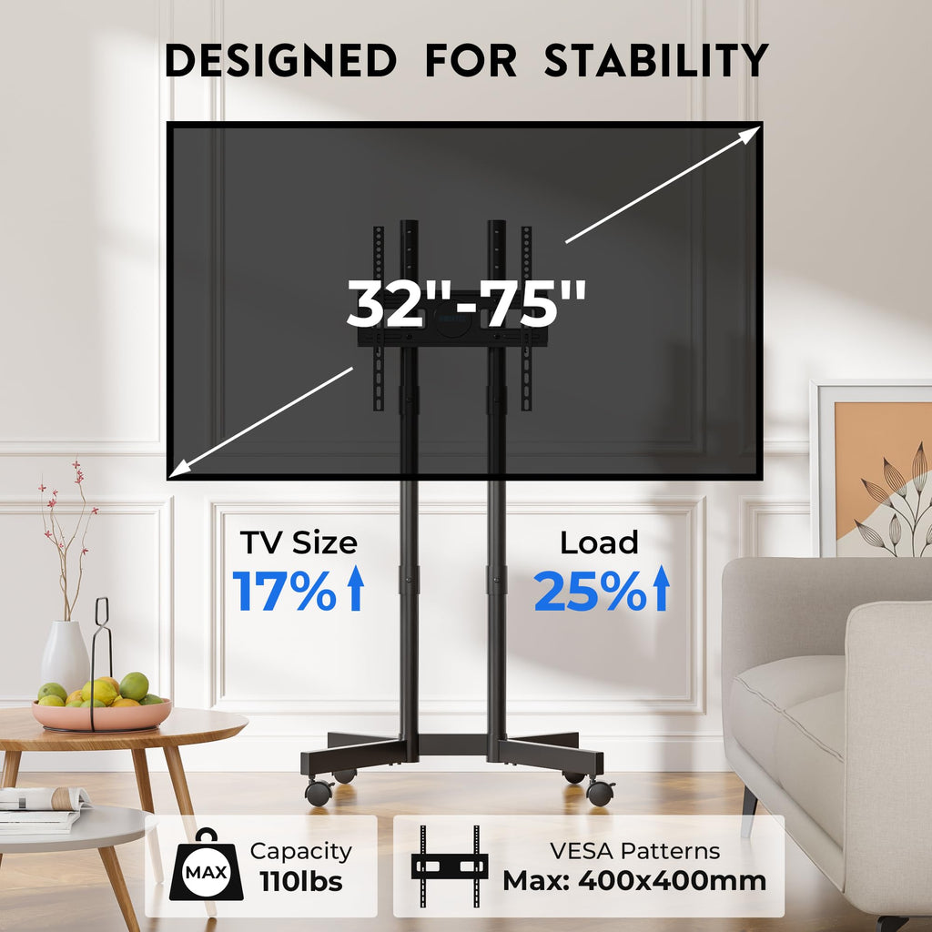 Black Rolling TV Stand for 32-75 Inch TVs R9395