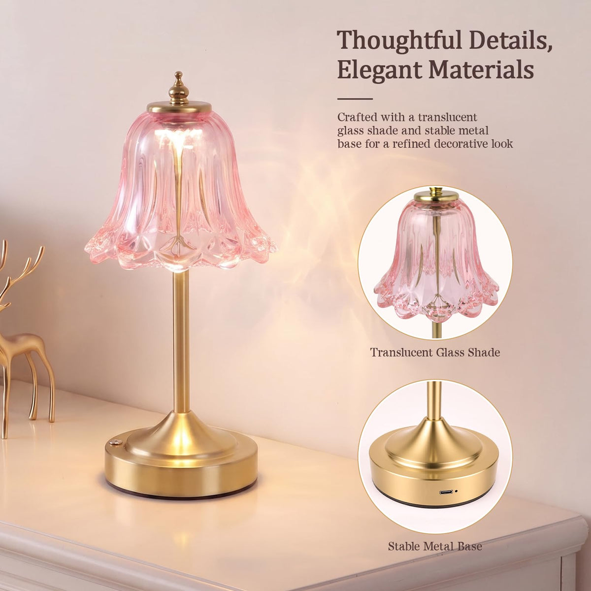 Pink Glass Tulip Flower Touch Lamp V31994