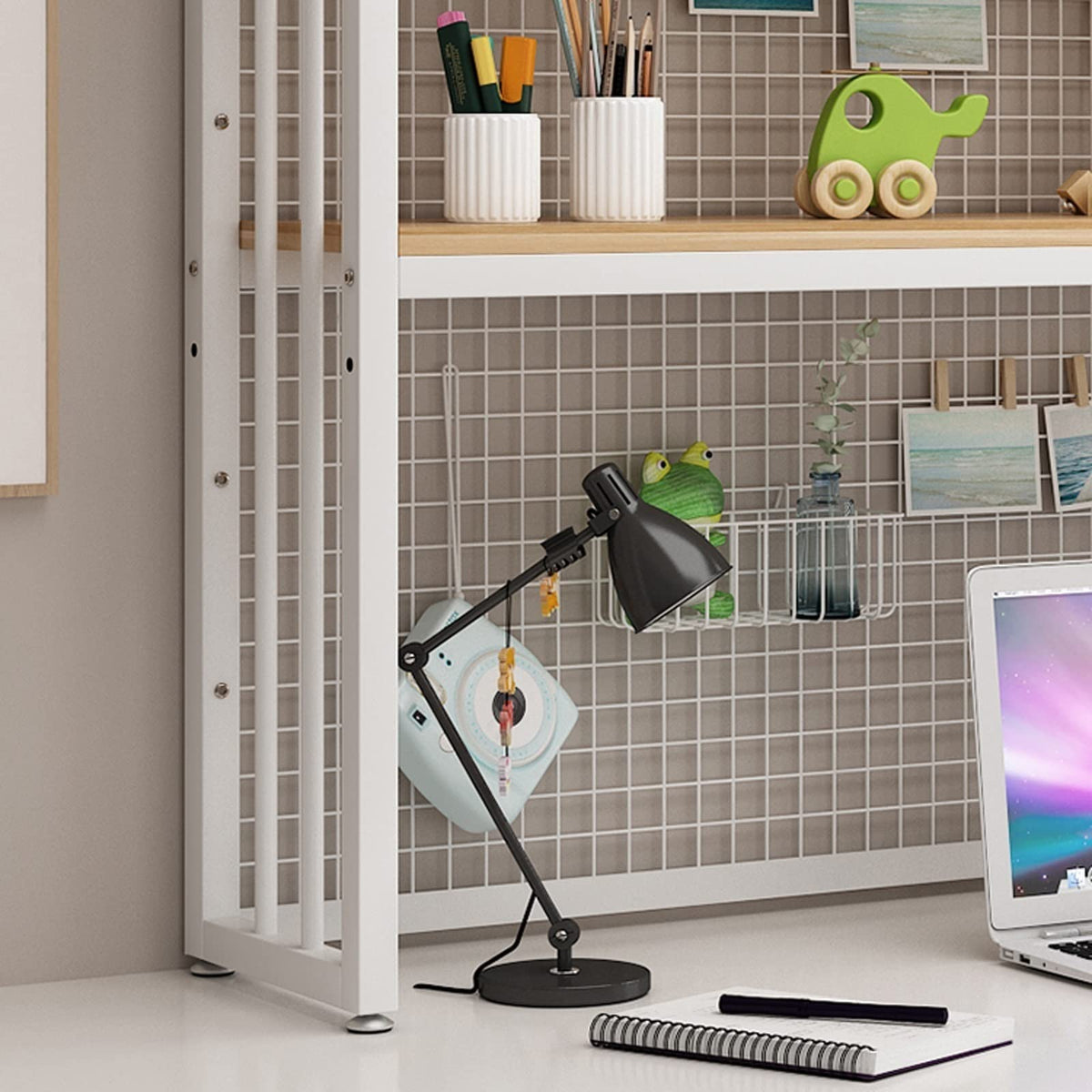 2 Tier Adjustable Metal Desktop Bookshelf White K186