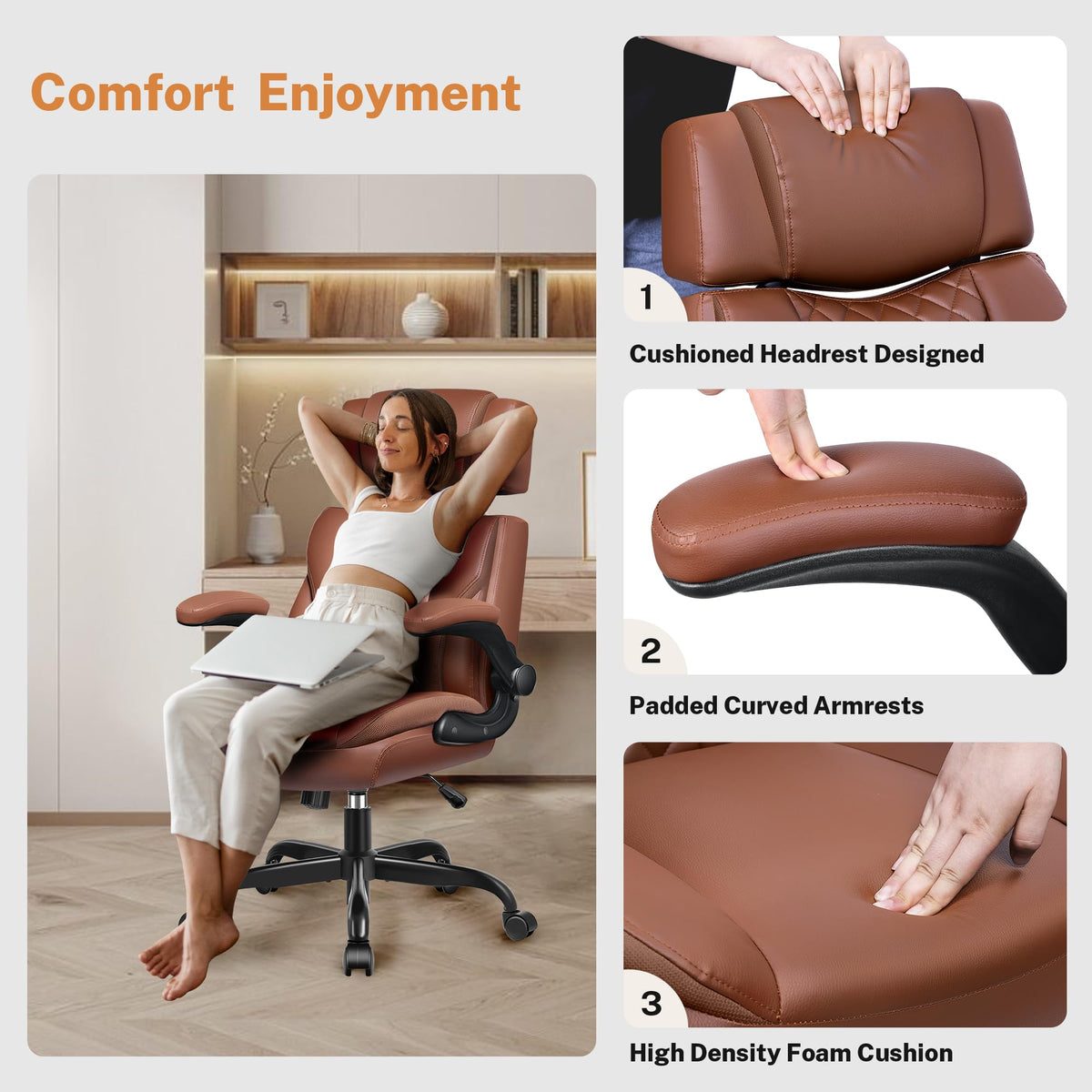 Leather Ergonomic Office Chair with Flip Up Arms U440071