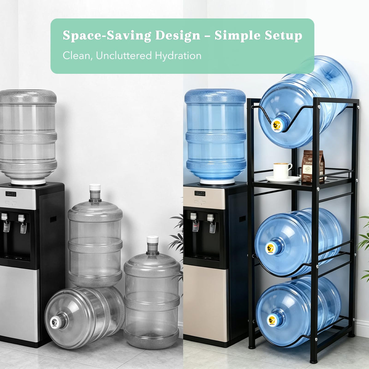 5 Gallon Water Jug Holder with 3-Tier Storage Shelves Black M144660