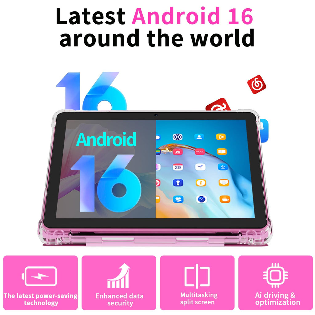 Android 16 Tablet 10 inch 20GB RAM 128GB ROM Octa-core Pink K650
