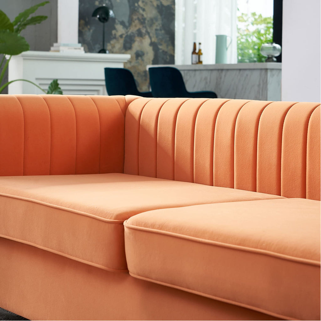 Orange Velvet 3-Seater Sofa with Rolled Arms T81996
