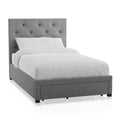Gray Upholstered Twin Platform Bed with Storage Drawer W916