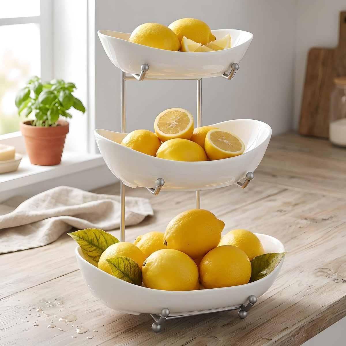3 Tier Ceramic Fruit Basket with Holder A1830