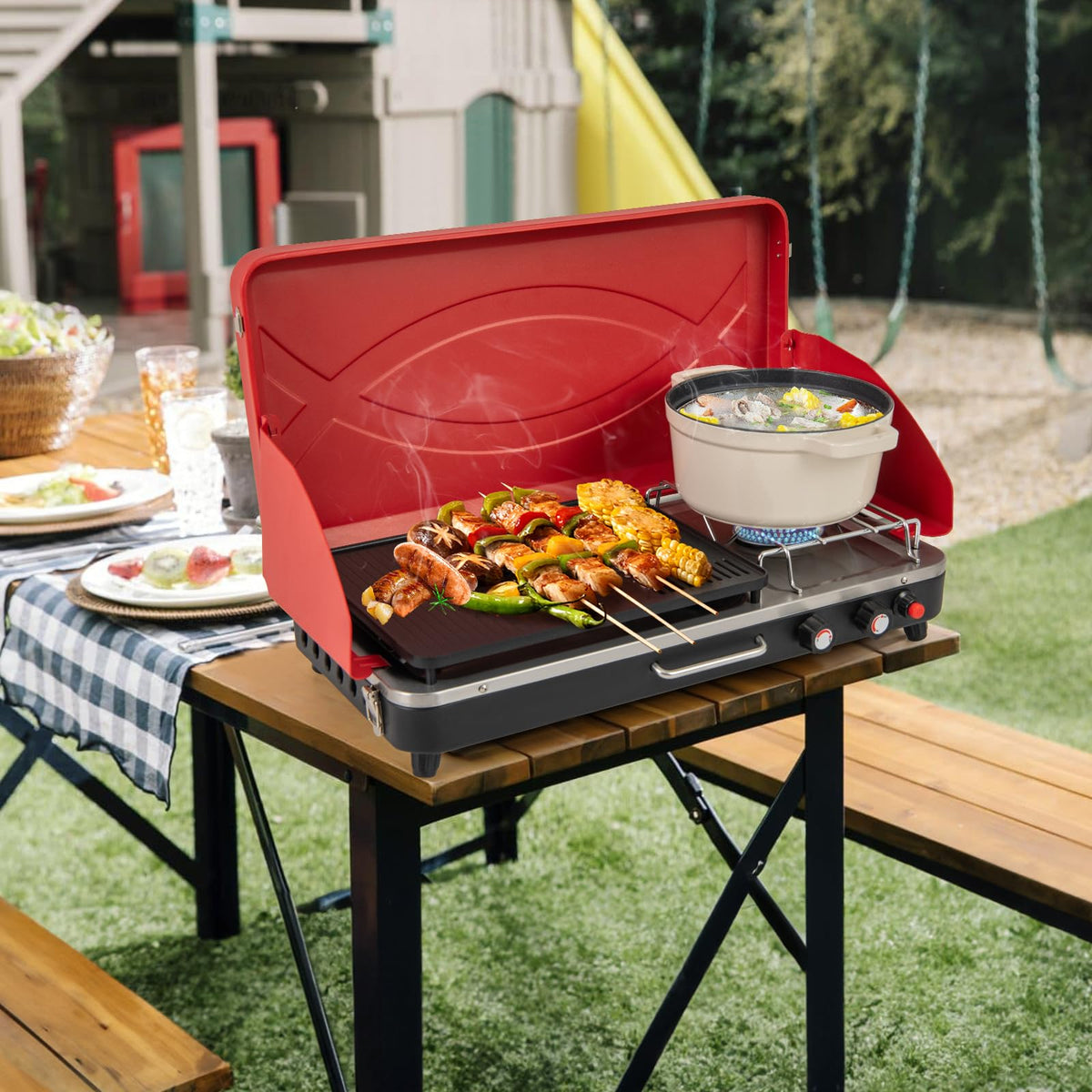 2-Burner Portable Gas Camping Stove with Detachable Legs K12511