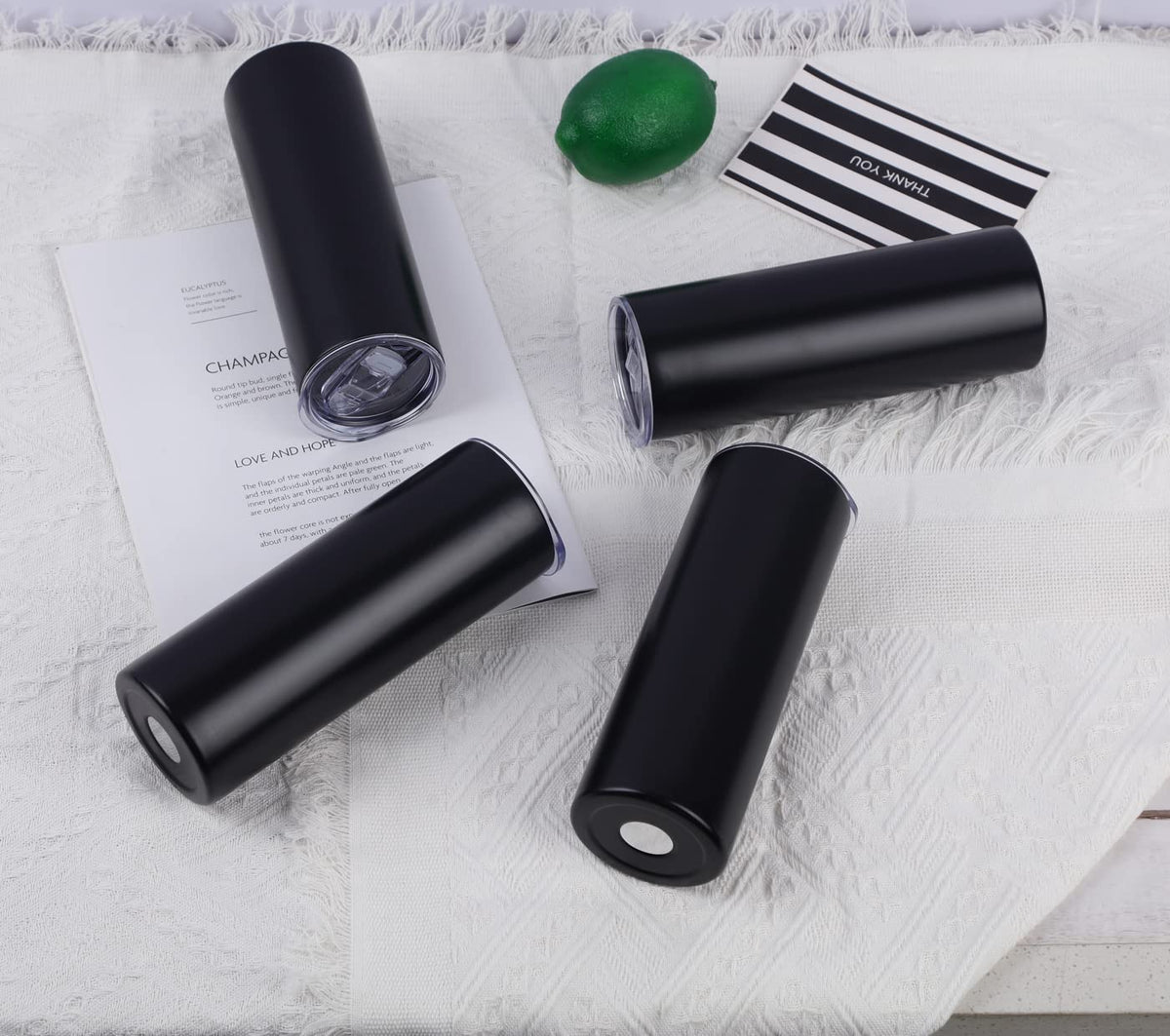 20 Oz Stainless Steel Insulated Tumbler Set, 8 Pack, Black H5151