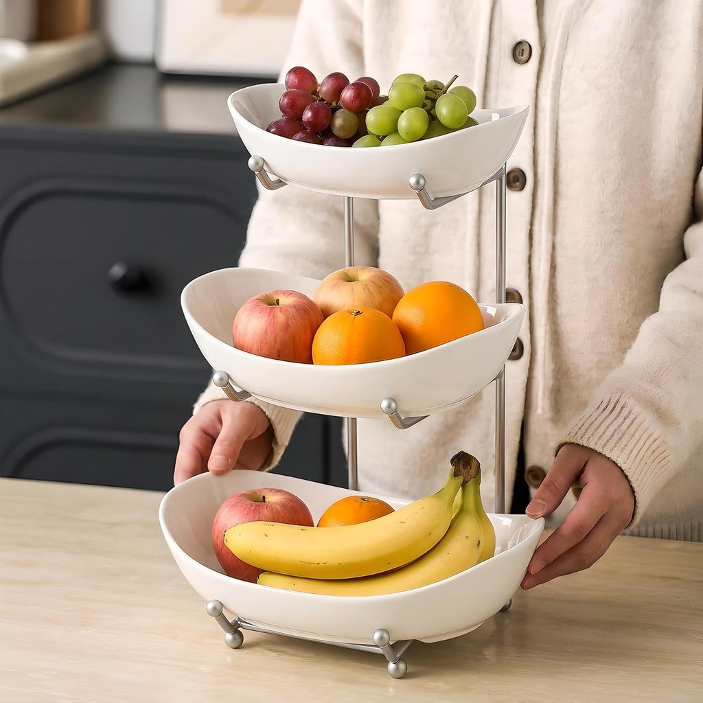 3 Tier Ceramic Fruit Basket with Holder A1830