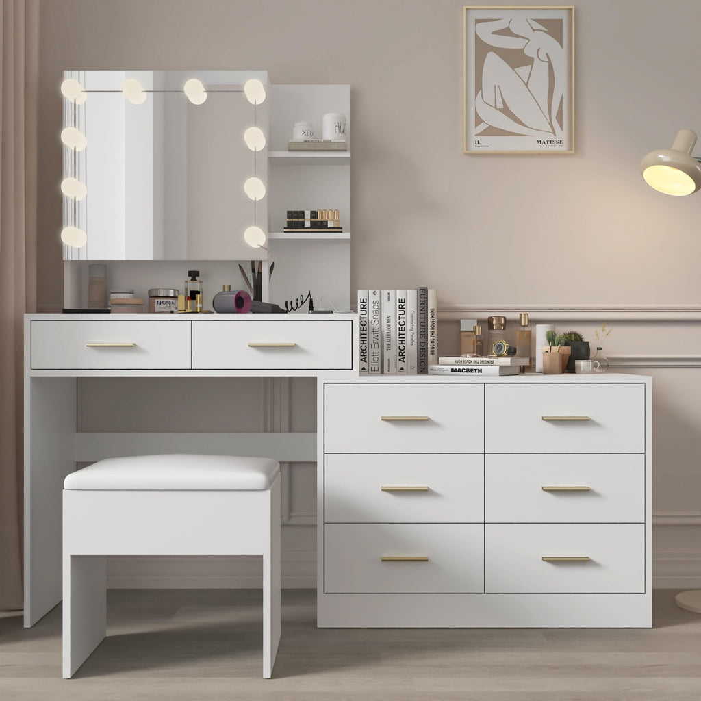 White Makeup Vanity Desk Set with 8 Drawers F64376