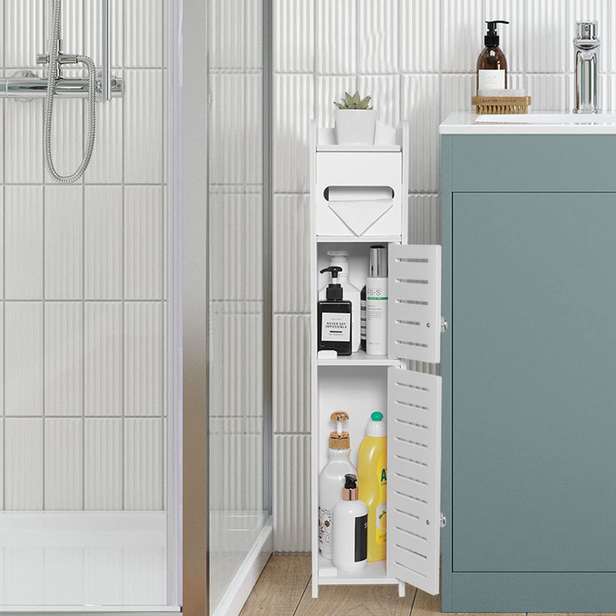 White Over The Toilet Storage Cabinet with 2 Doors & Shelves F758