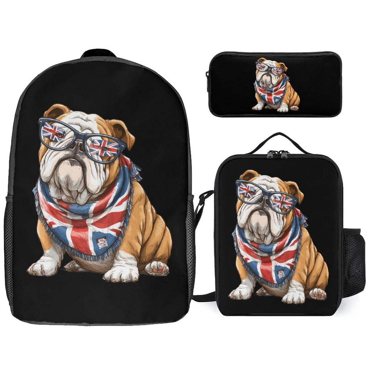 English Bulldog UK Flag Backpack with Lunch Box Pencil Case E3232