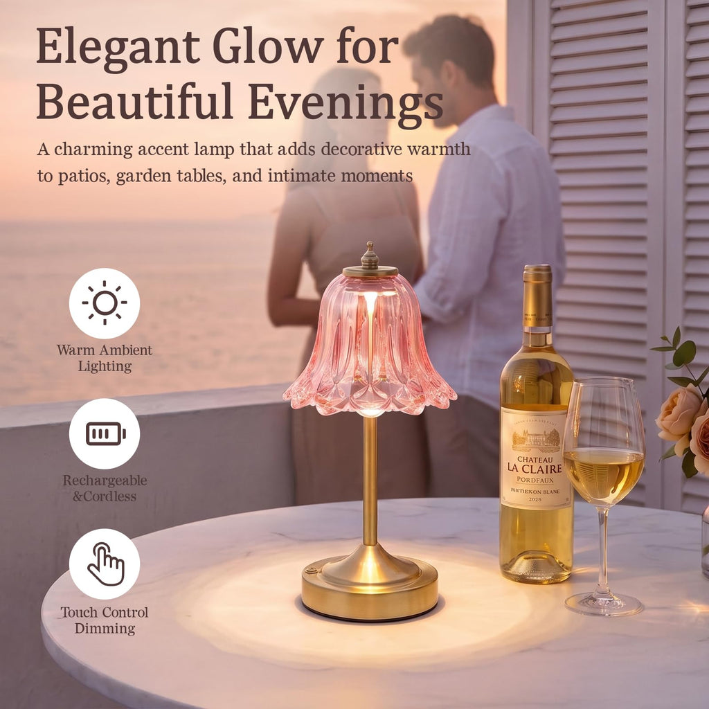 Pink Glass Tulip Flower Touch Lamp V31994