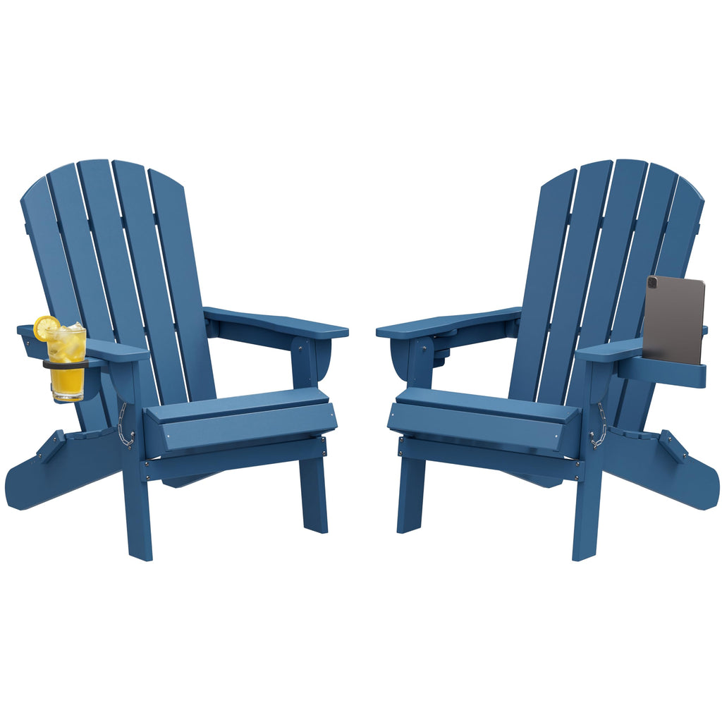 Folding Adirondack Chair Set of 2 with Cup Holder Navy Blue P12144
