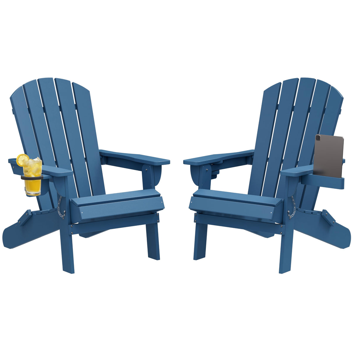 Folding Adirondack Chair Set of 2 with Cup Holder Navy Blue P12144
