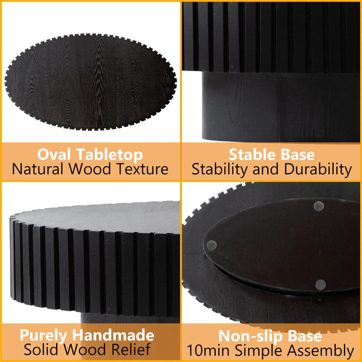 Black Modern Wood Oval Coffee Table F5616