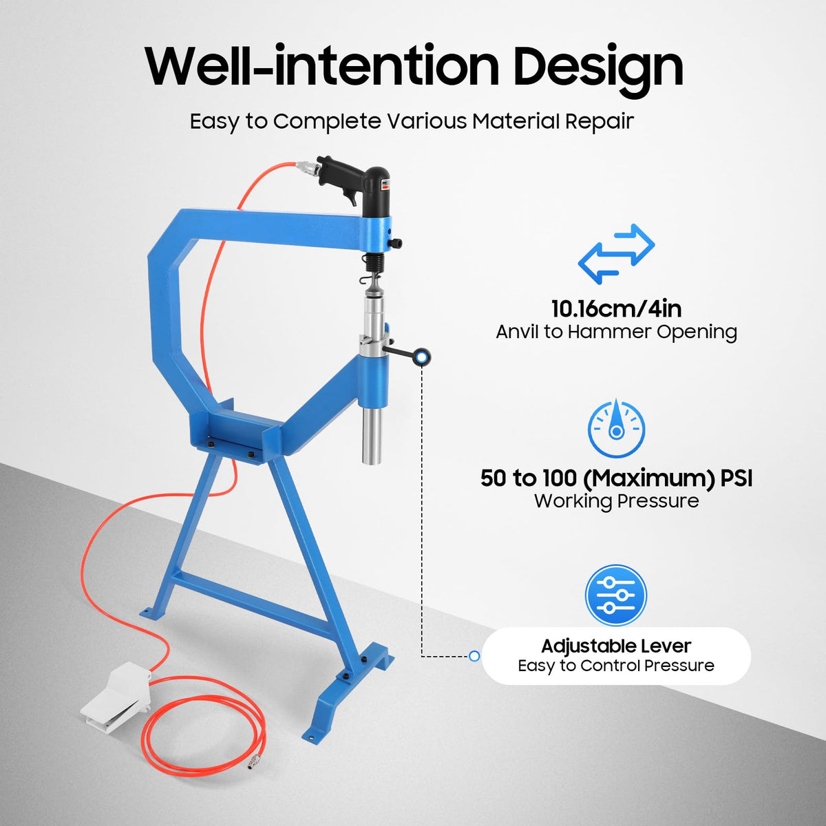 Pneumatic Planishing Hammer with 1" 2" 3" Anvil, Cast-Iron Stand, Pedal X62673