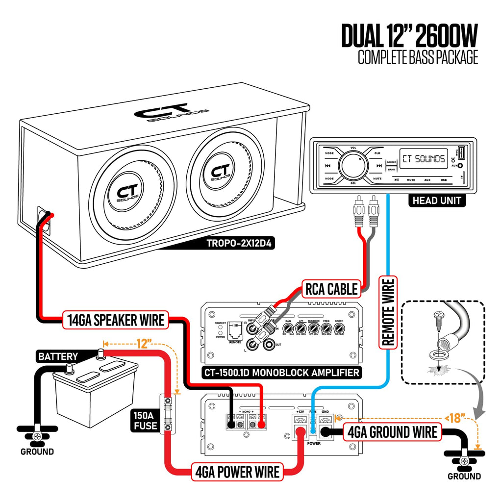 Dual 12” 2600W Subwoofer Box and Amplifier S645