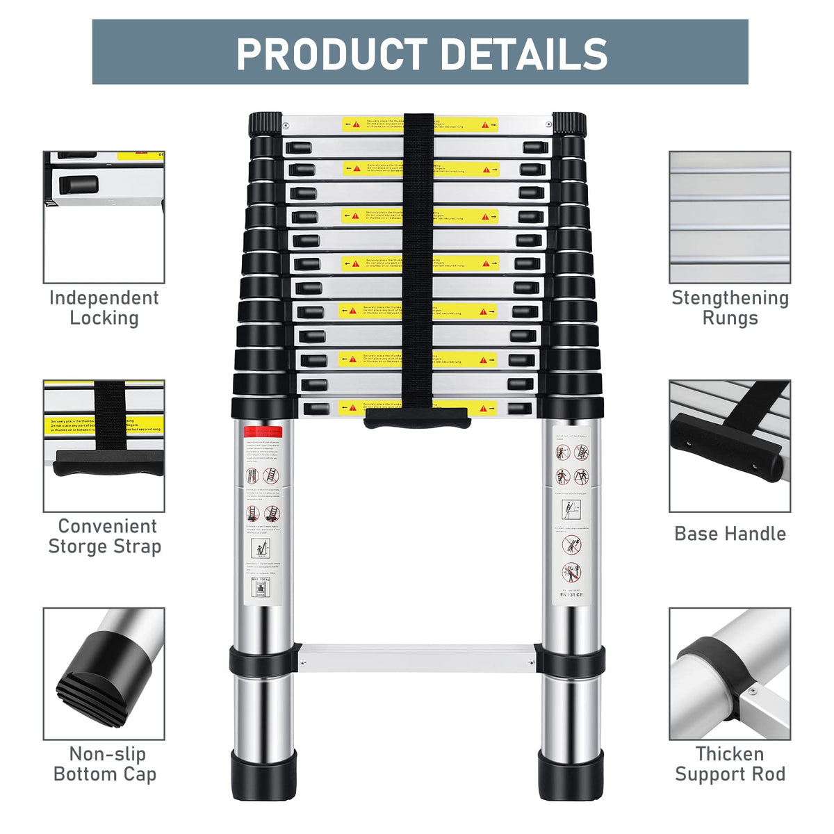 16.5FT Aluminum Telescoping Ladder 330 lbs K541673