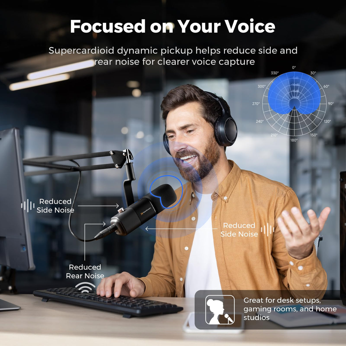 USB/XLR Dynamic Podcast Microphone with Boom Arm J163871