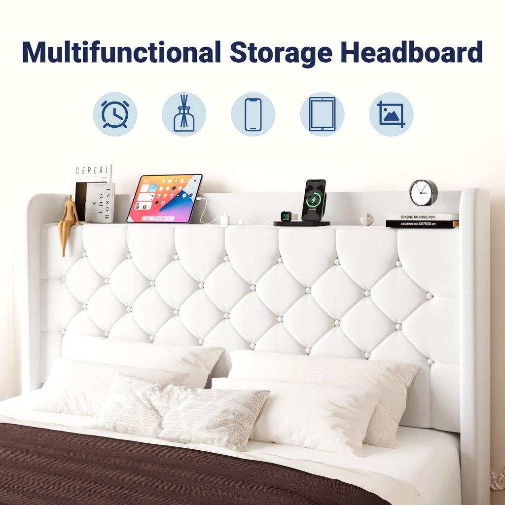 Queen Bed Frame with Storage Headboard and Charging Station H66945