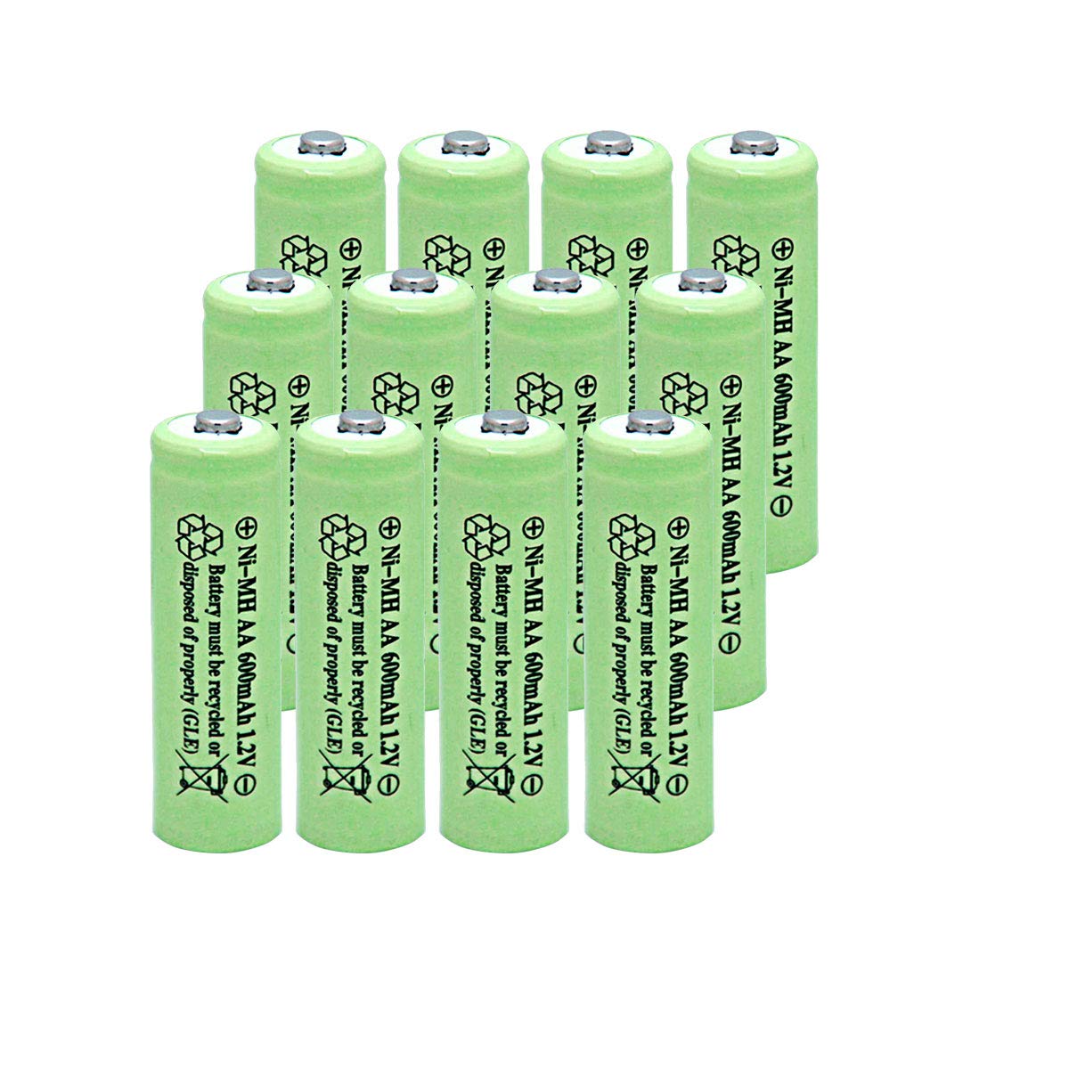 NiMH AA 600mAh 1.2V Rechargeable Batteries Pack of 12 R287