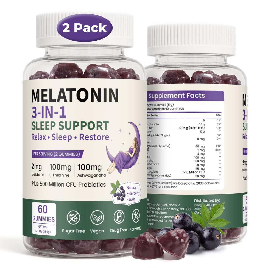 Melatonin Calm Sleep Gummies 2mg Elderberry Flavor 60*2 Bottles Q127