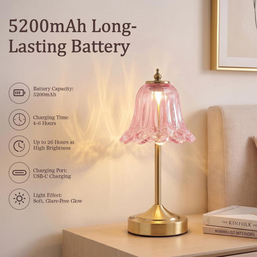 Pink Glass Tulip Flower Touch Lamp V31994