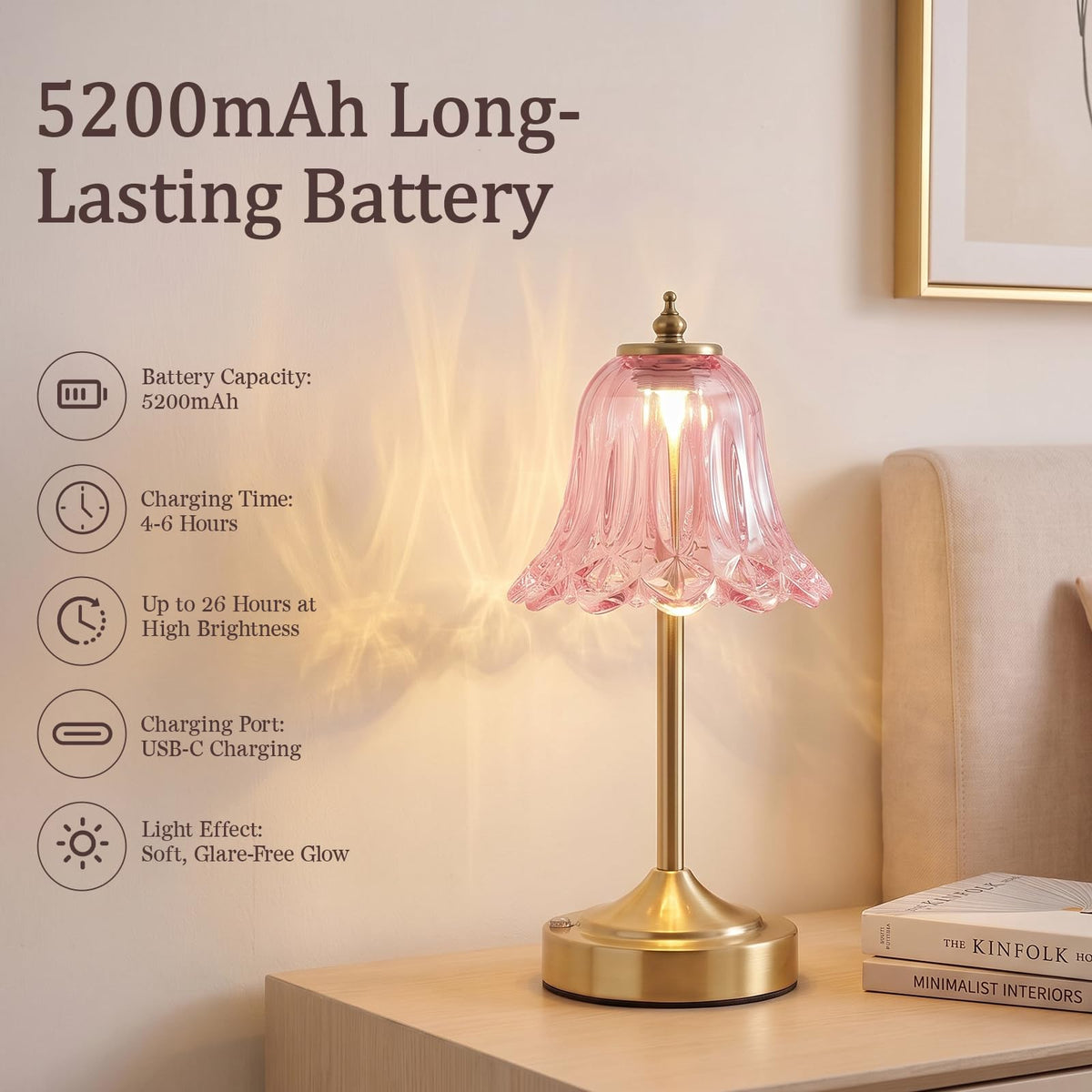 Pink Glass Tulip Flower Touch Lamp V31994