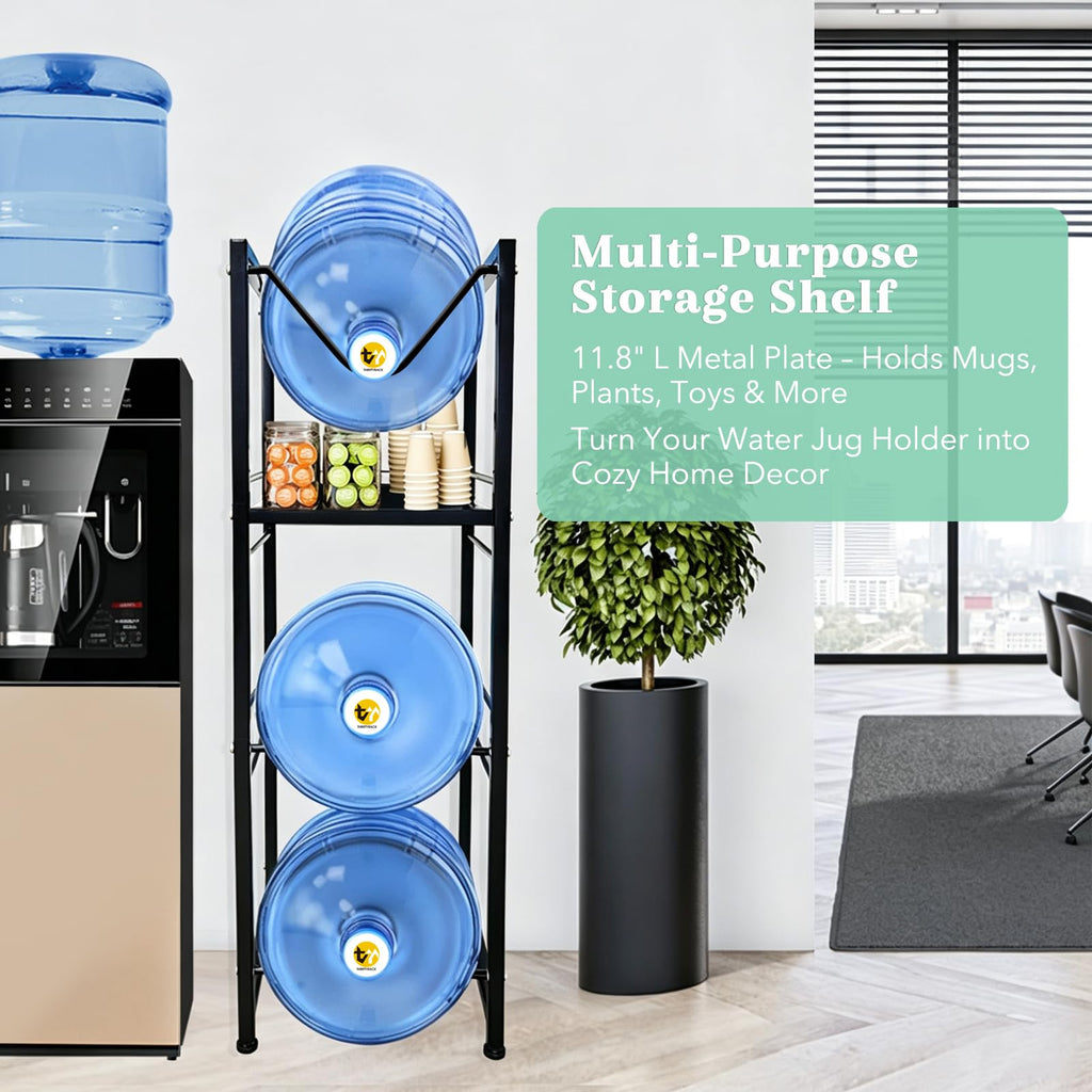 5 Gallon Water Jug Holder with 3-Tier Storage Shelves Black M144660